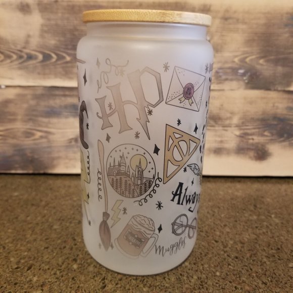 Harry Potter Wizard (3) Frosted Glass Tumblers with Gryffindor and Hufflepuff - Picture 3 of 16